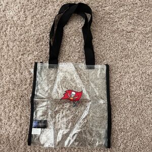 Clear Tote Bag with Tampa Bat Buccaneers Logo and Black Straps